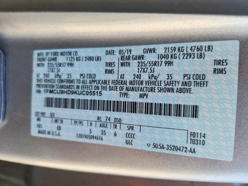 2019 FORD ESCAPE SEL 13
