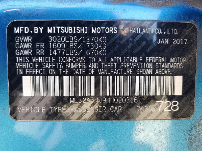 2017 MITSUBISHI MIRAGE ES 12
