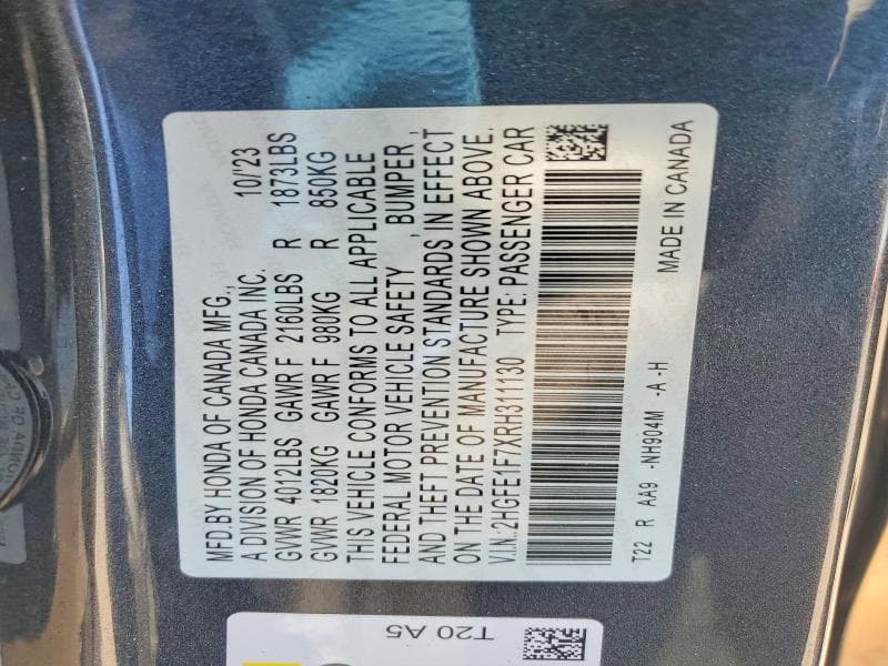 2024 HONDA CIVIC EX 12