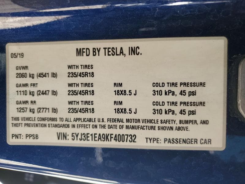 2019 TESLA MODEL 3 12