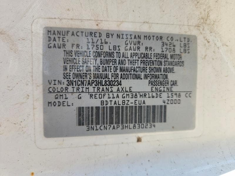 2017 NISSAN VERSA 1.6 SV 1.6 SV 12