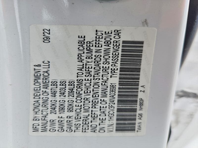 2022 HONDA ACCORD HYBRID SPORT HYBRID SPORT 13