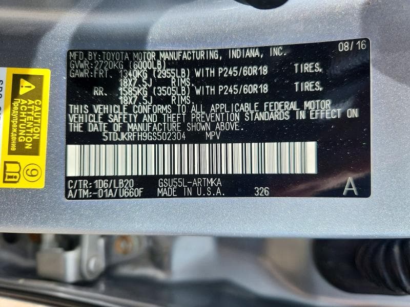 2016 TOYOTA HIGHLANDER XLE 13