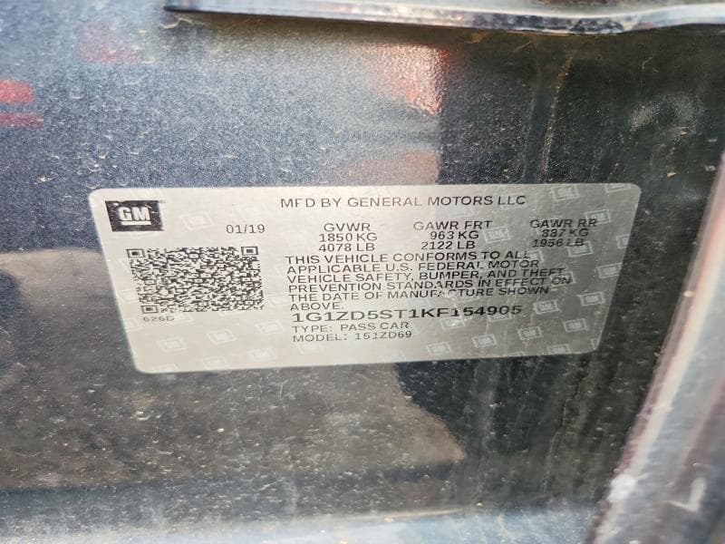 2019 CHEVROLET MALIBU LT LT 12