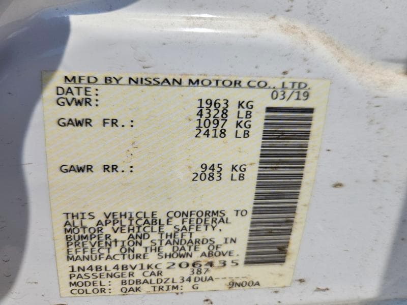 2019 NISSAN ALTIMA S 12