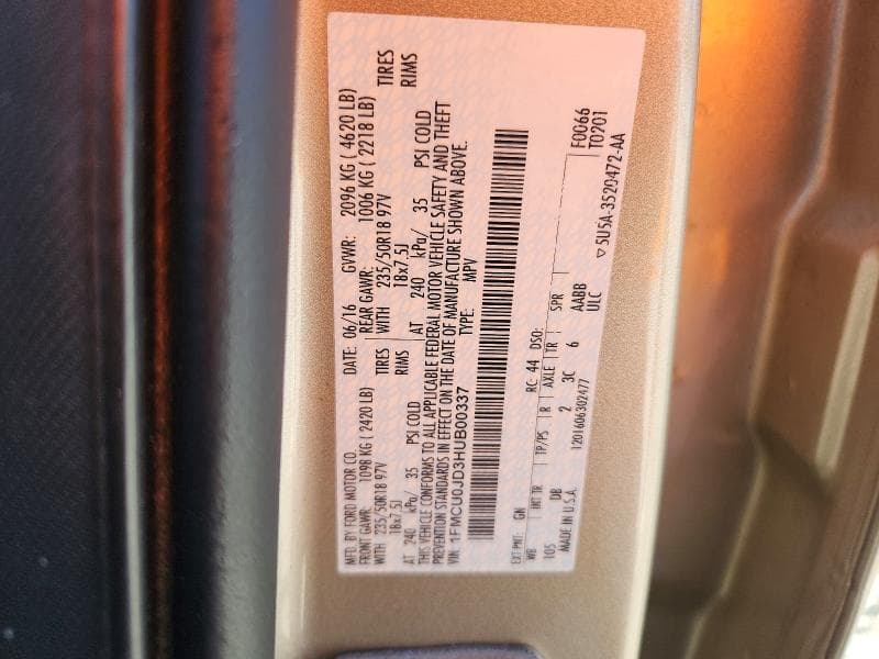 2017 FORD ESCAPE TITANIUM TITANIUM 12