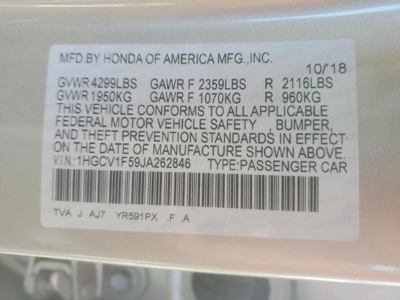 2018 HONDA ACCORD EXL 13