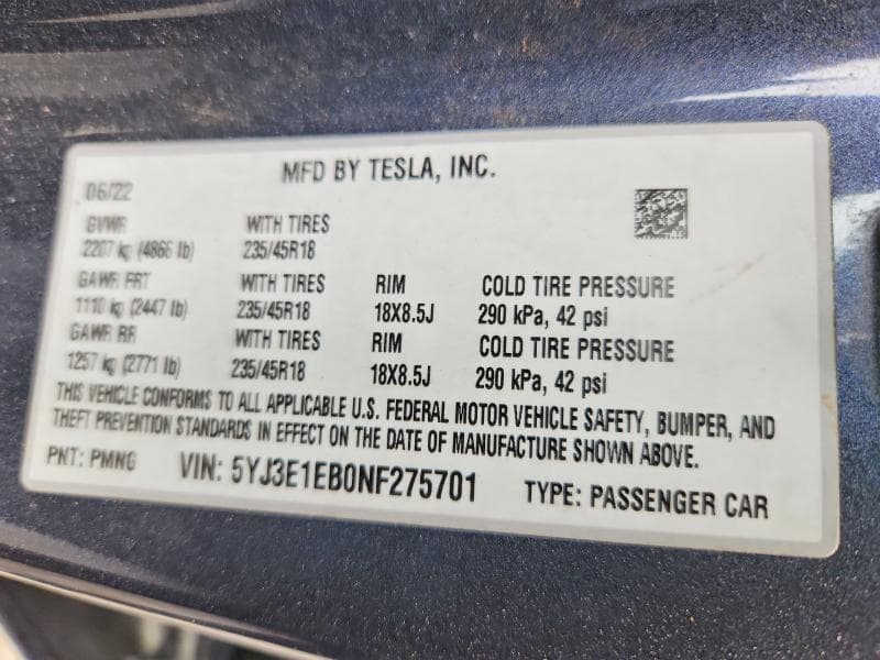 2022 TESLA MODEL 3 13