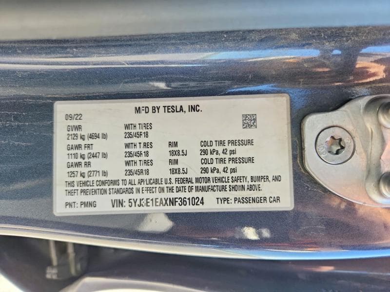 2022 TESLA MODEL 3 12