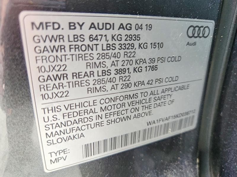 2019 AUDI Q8 PRESTIGE S-LINE PRESTIGE S-LINE 15