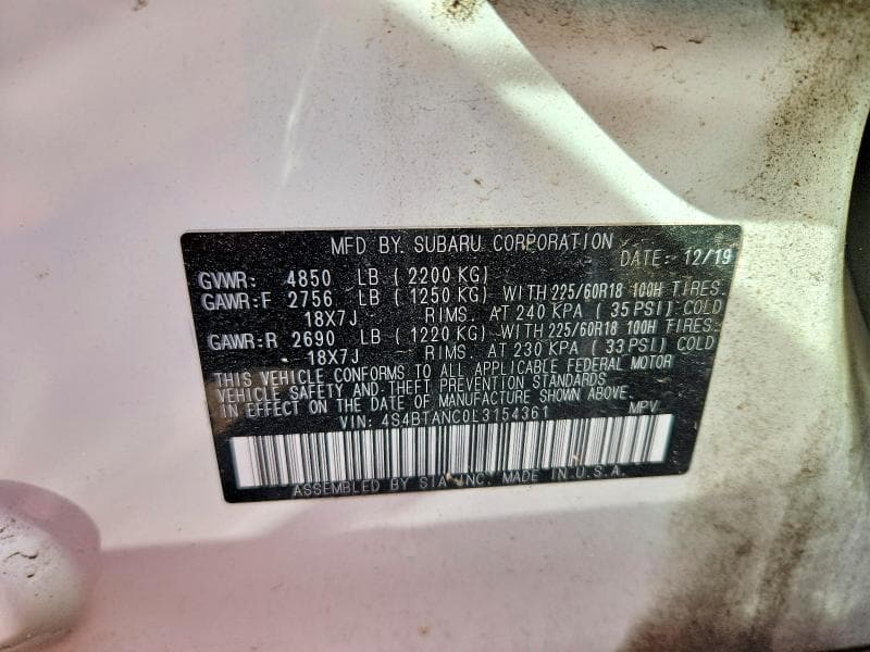 2020 SUBARU OUTBACK LIMITED LIMITED 12