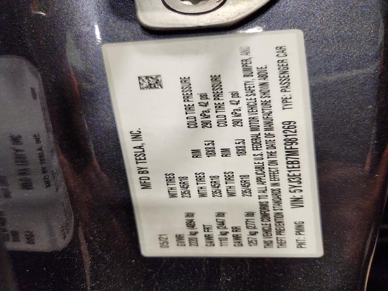 2021 TESLA MODEL 3 12