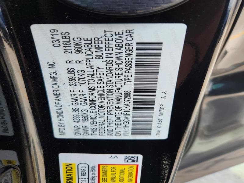 2019 HONDA ACCORD LX 12