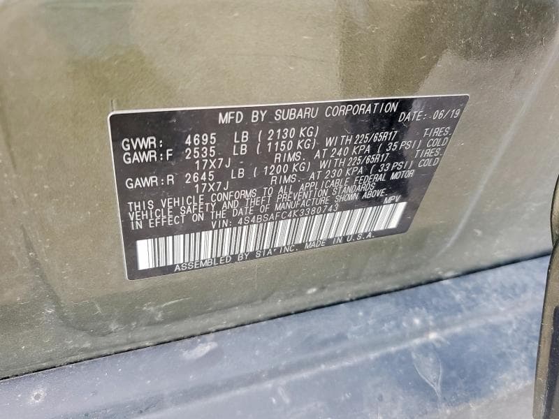 2019 SUBARU OUTBACK 2.5I PREMIUM 12