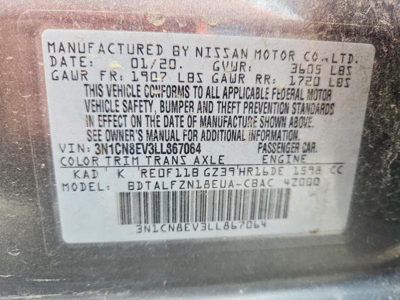 2020 NISSAN VERSA SV SV 12