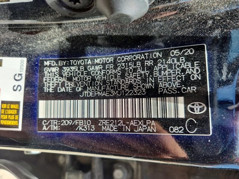 2021 TOYOTA COROLLA LE 12