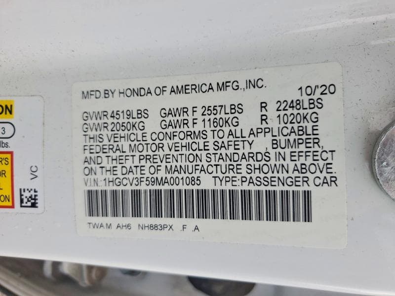2021 HONDA ACCORD HYBRID EXL HYBRID EXL 12