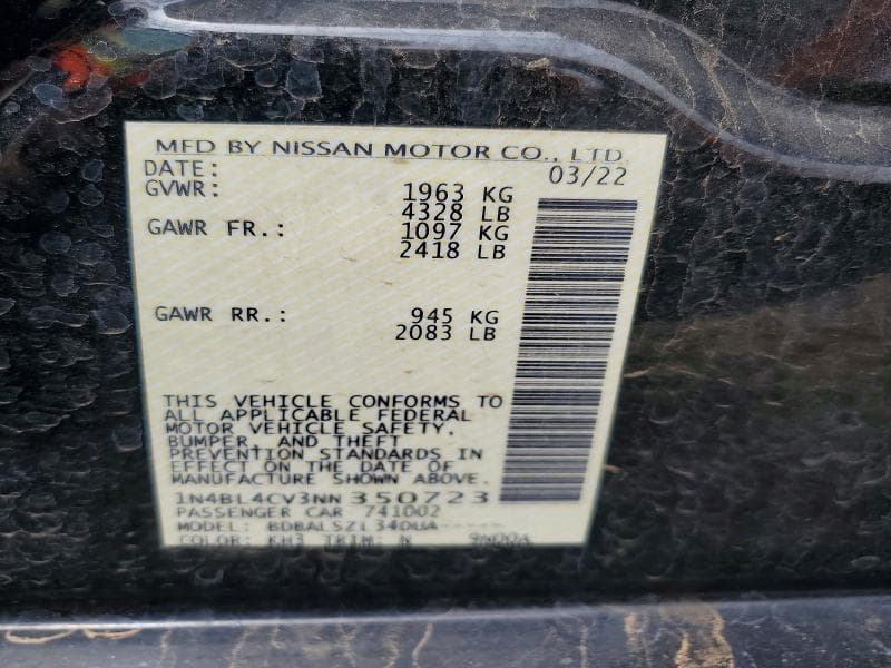 2022 NISSAN ALTIMA SR 12