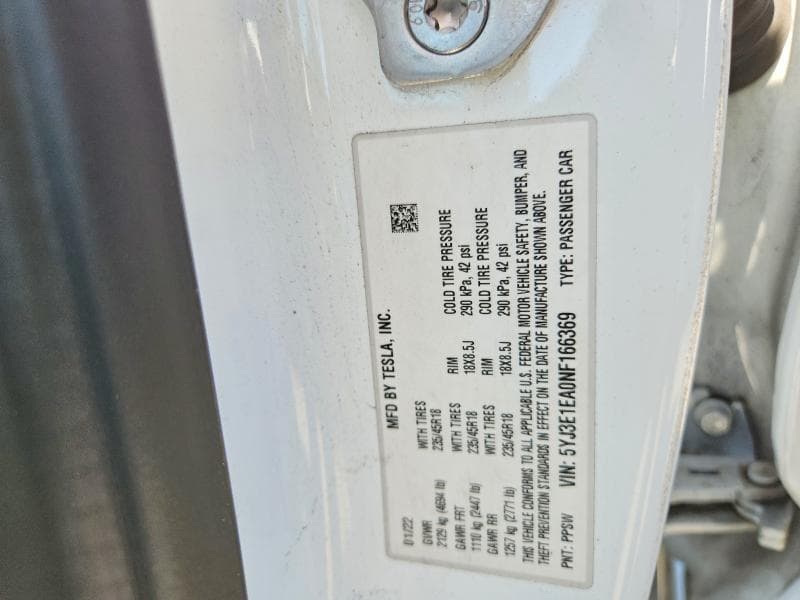 2022 TESLA MODEL 3 12