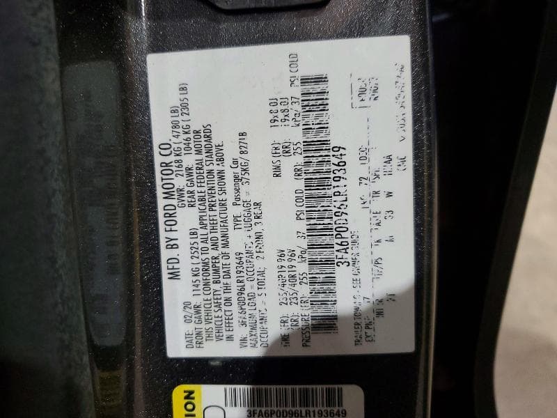 2020 FORD FUSION TITANIUM 13