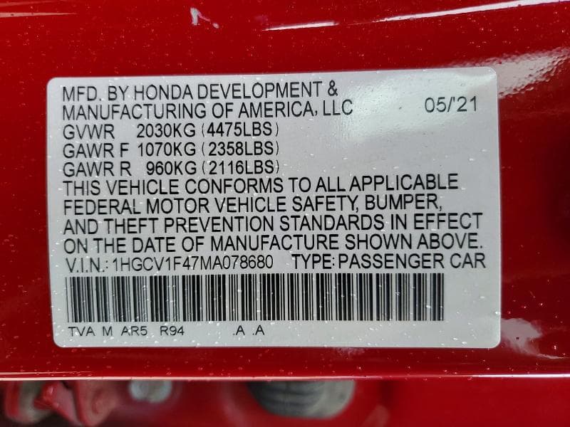 2021 HONDA ACCORD SPORT SE SPORT SE 12