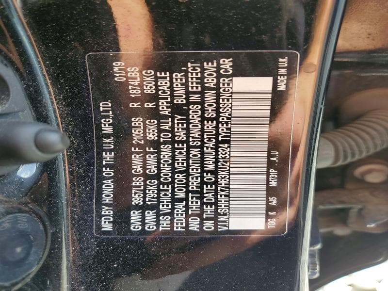 2019 HONDA CIVIC EX 12