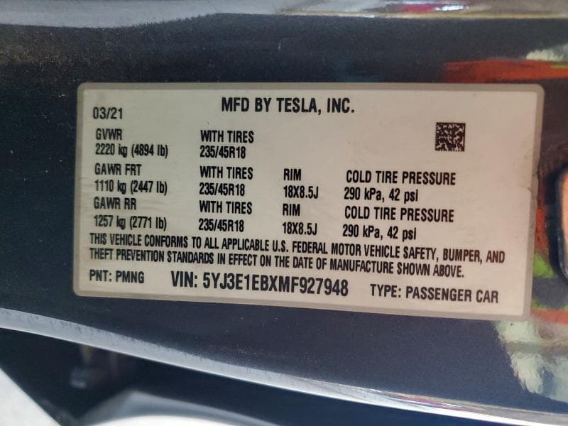 2021 TESLA MODEL 3 12