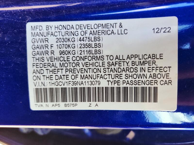 2022 HONDA ACCORD SPORT SPORT 12