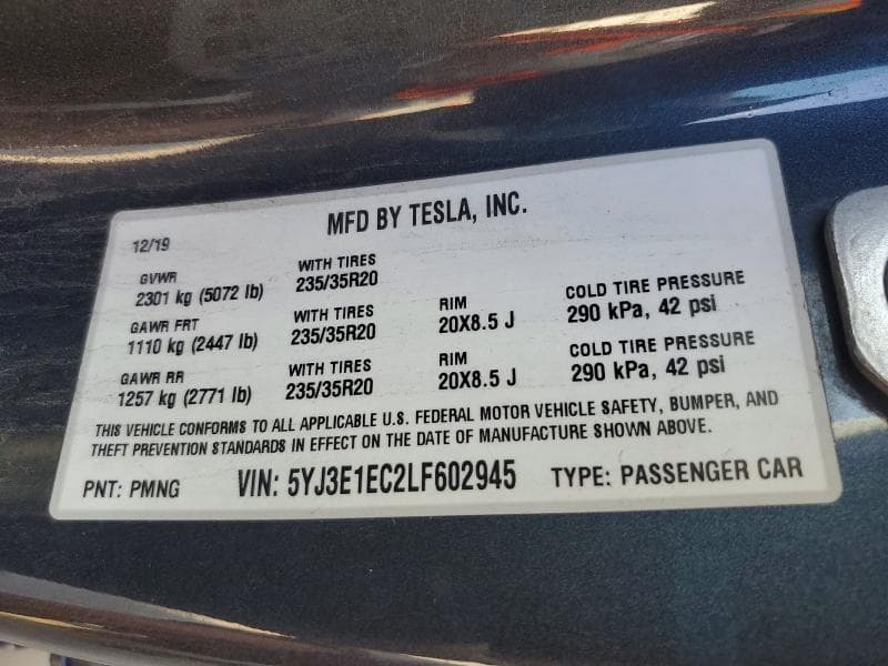 2020 TESLA MODEL 3 12
