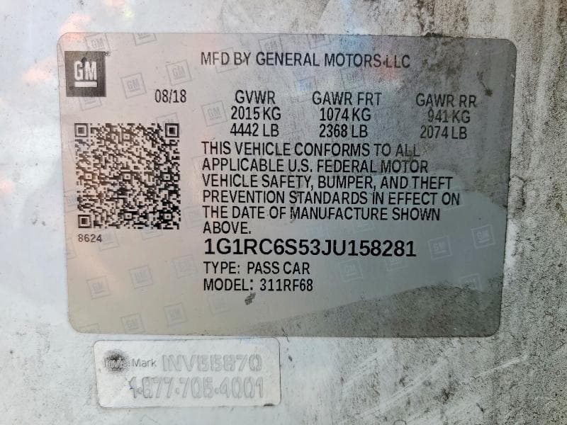 2018 CHEVROLET VOLT LT LT 12