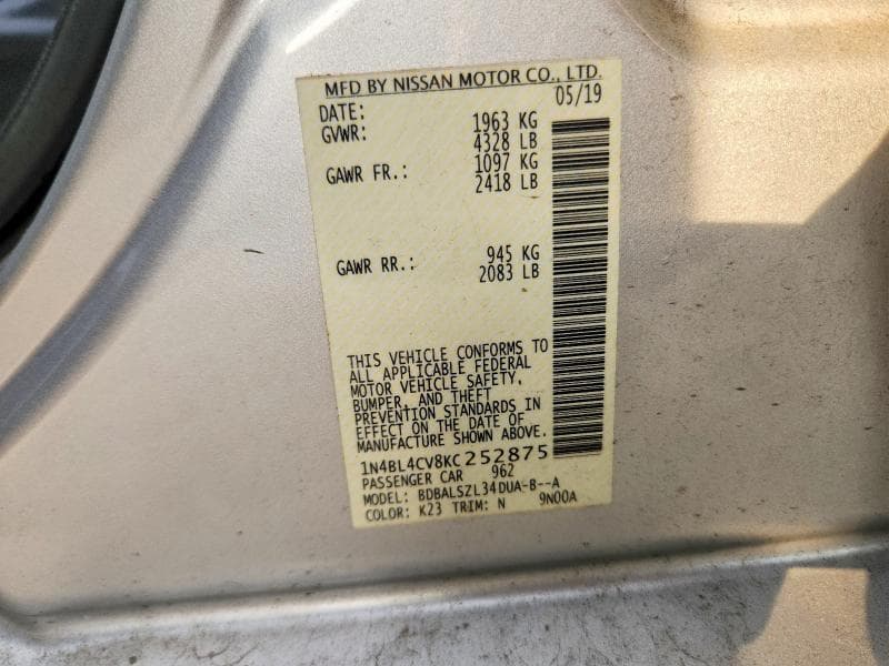 2019 NISSAN ALTIMA SR 12