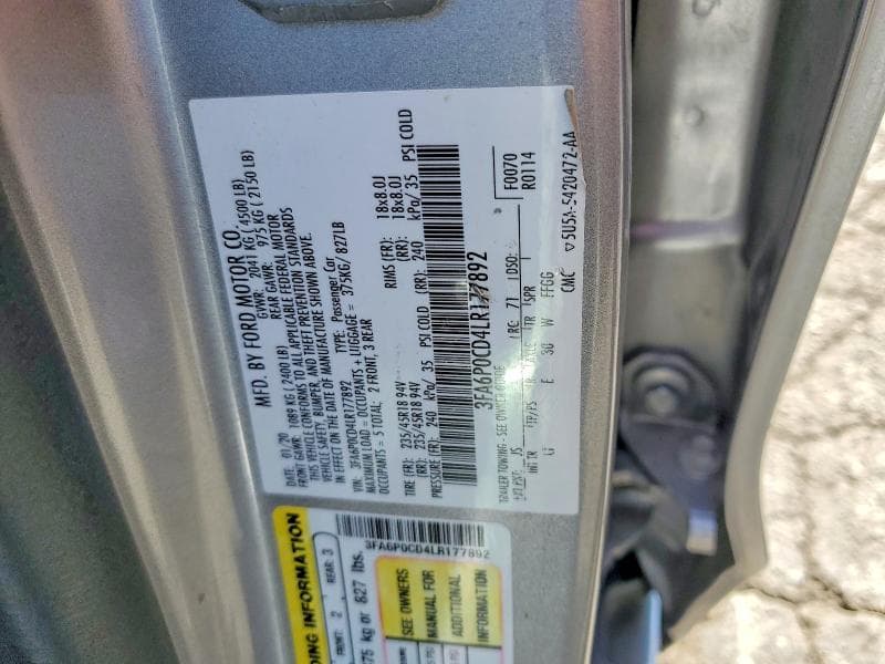 2020 FORD FUSION SEL 12