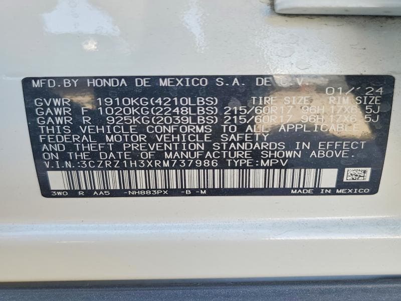 2024 HONDA HR-V LX 13