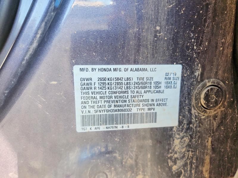 2019 HONDA PILOT EX 13