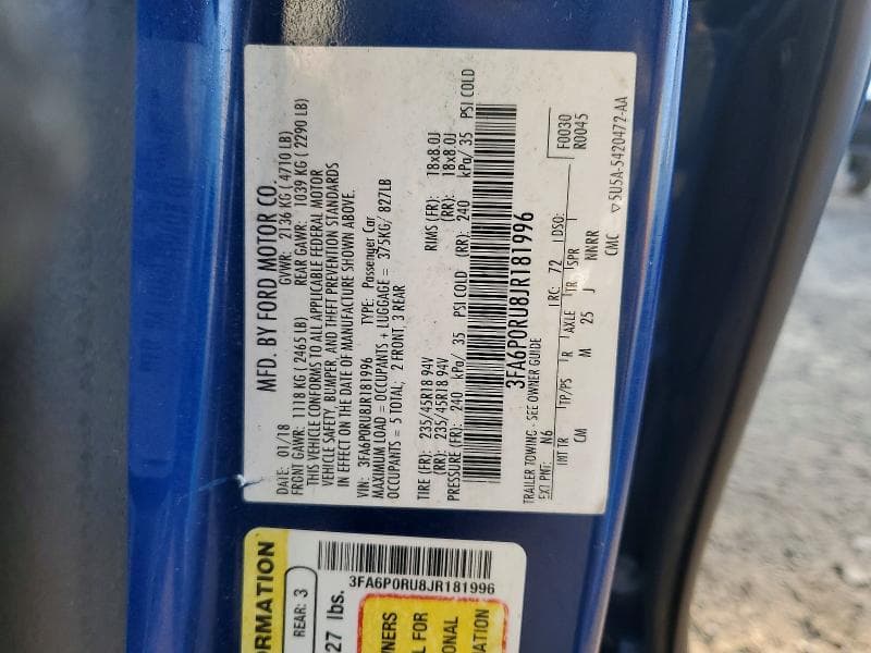 2018 FORD FUSION TITANIUM/PLATINUM HEV 12