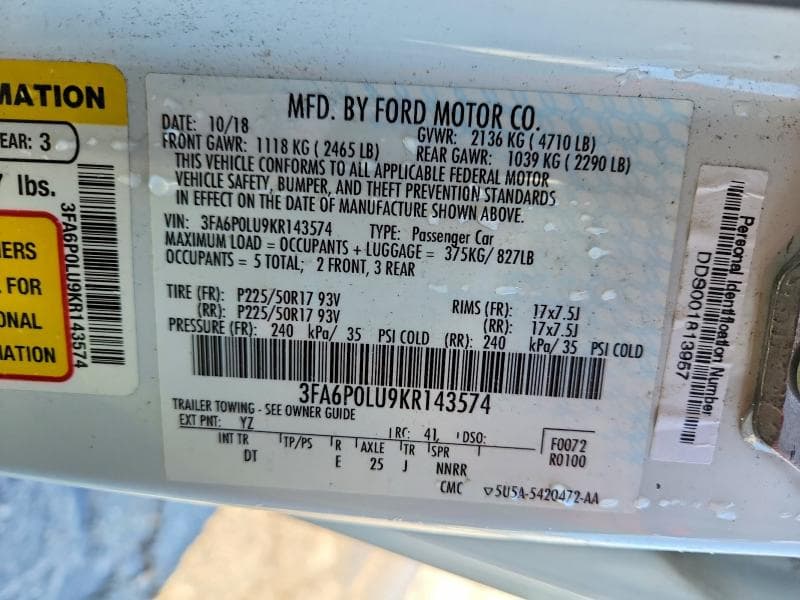 2019 FORD FUSION SE 12
