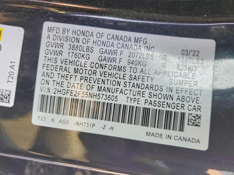 2022 HONDA CIVIC SPORT 12