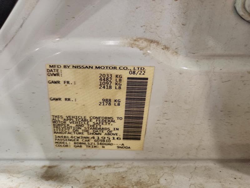 2022 NISSAN ALTIMA SR SR 12