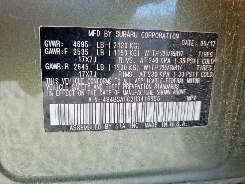 2017 SUBARU OUTBACK 2.5I PREMIUM 13