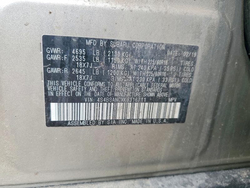 2019 SUBARU OUTBACK 2.5I LIMITED 13