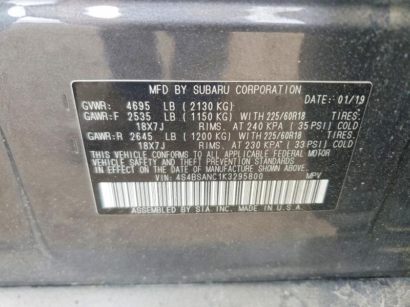 2019 SUBARU OUTBACK 2.5I LIMITED 14