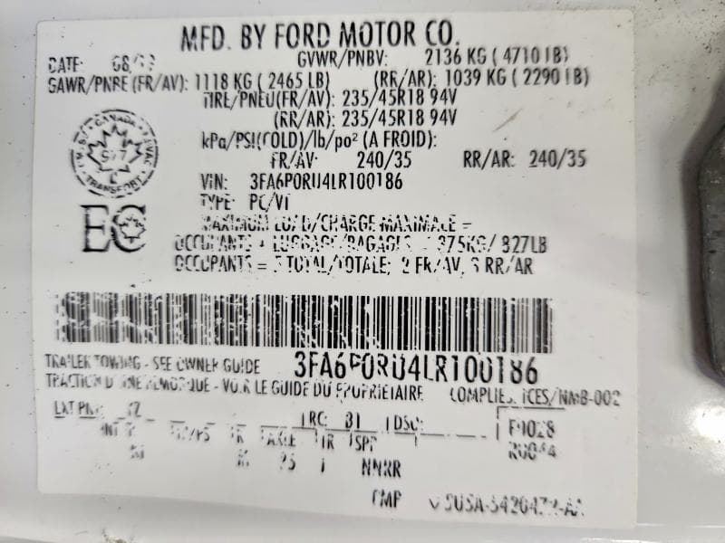2020 FORD FUSION TITANIUM TITANIUM 13