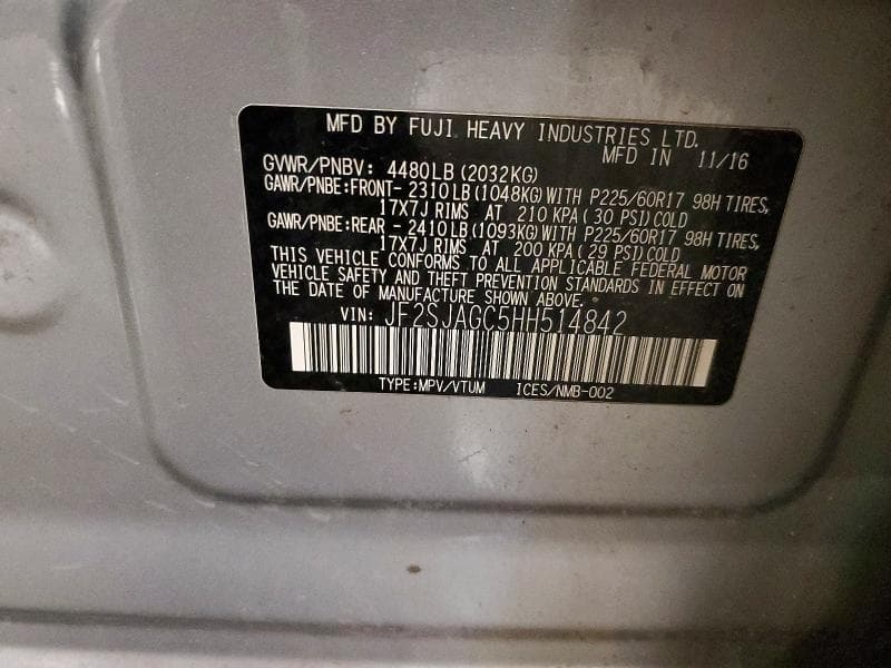 2017 SUBARU FORESTER 2.5I PREMIUM 2.5I PREMIUM 14