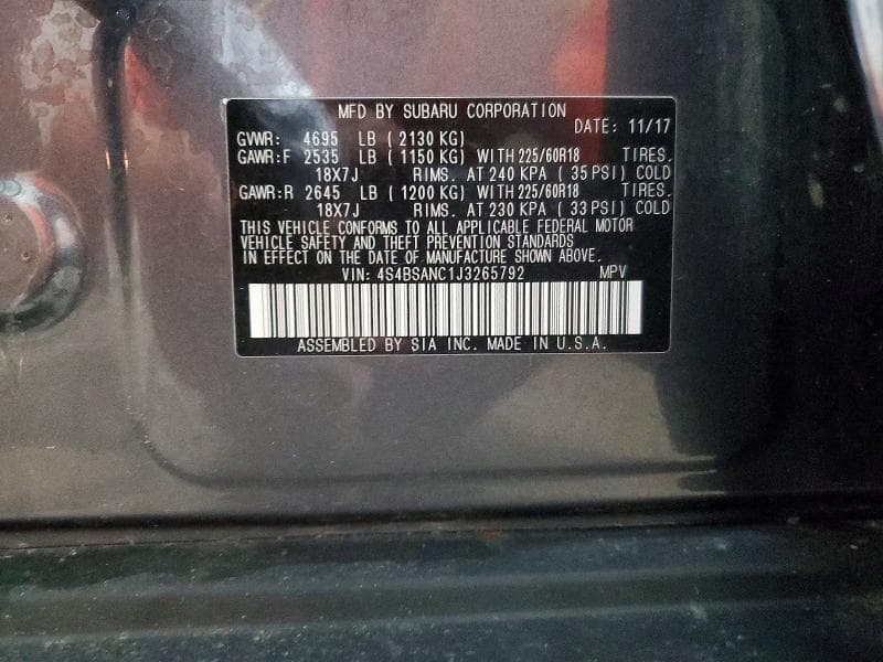 2018 SUBARU OUTBACK 2.5I LIMITED 2.5I LIMITED 12
