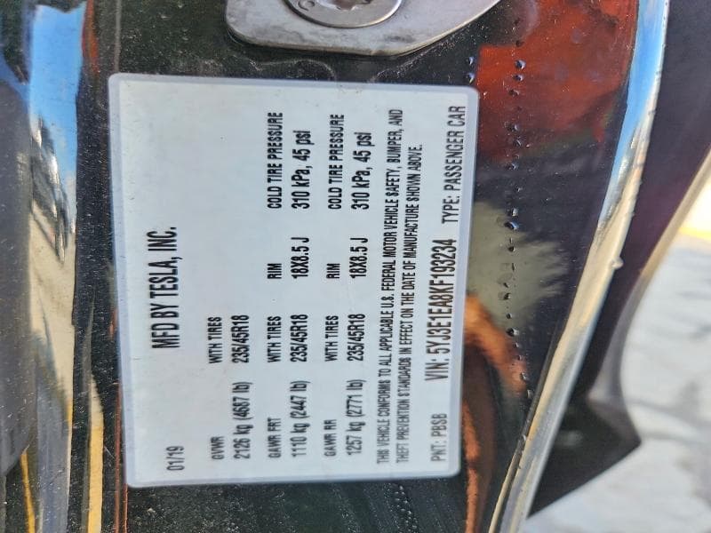 2019 TESLA MODEL 3 12