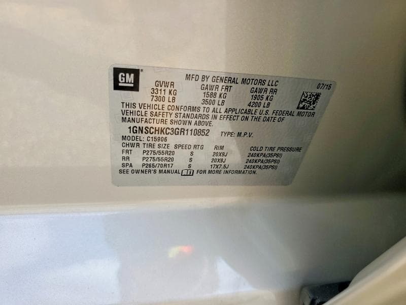 2016 CHEVROLET SUBURBAN C1500 LT 14