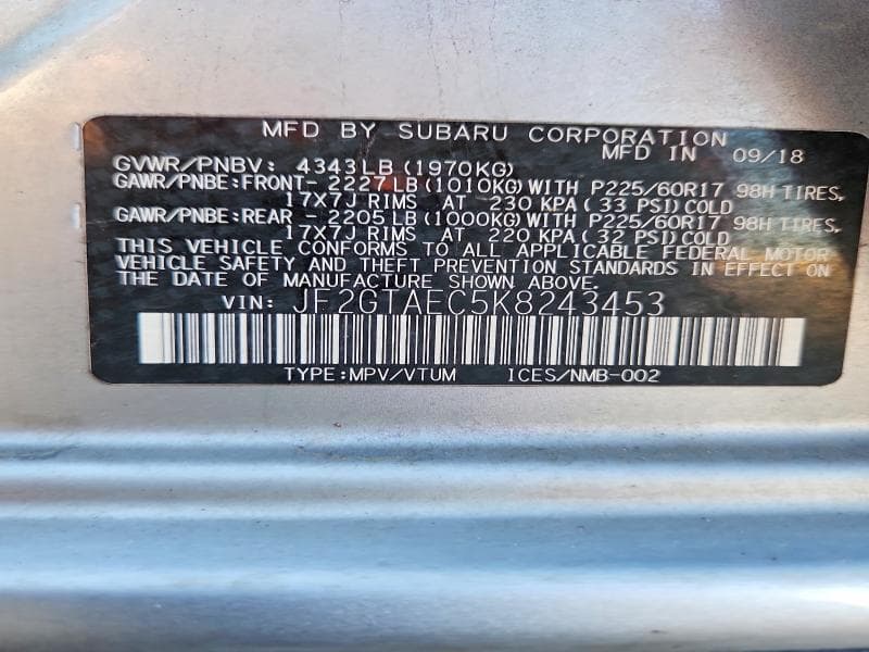 2019 SUBARU CROSSTREK PREMIUM PREMIUM 12