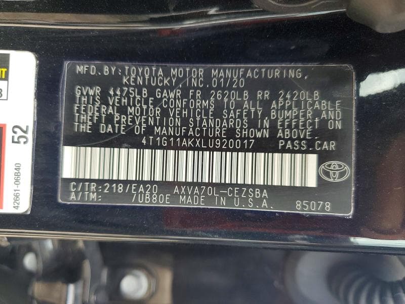 2020 TOYOTA CAMRY SE 12