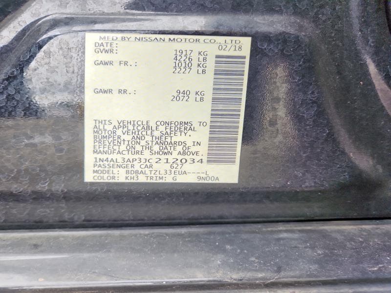 2018 NISSAN ALTIMA 2.5 SL 2.5 SL 12