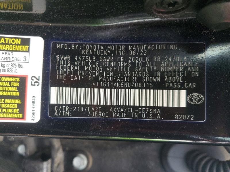 2022 TOYOTA CAMRY SE 12